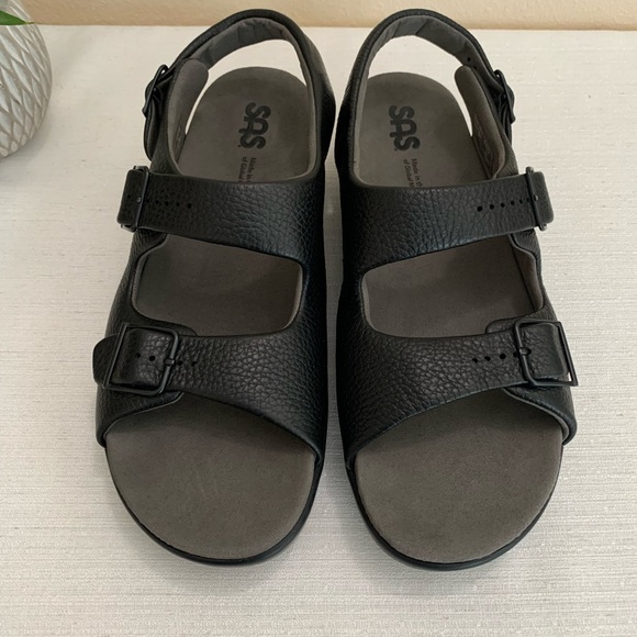 SAS Black Leather Relaxed Heel Strap Sandals Woman’s 11.5N(Narrow) - Picture 2 of 13